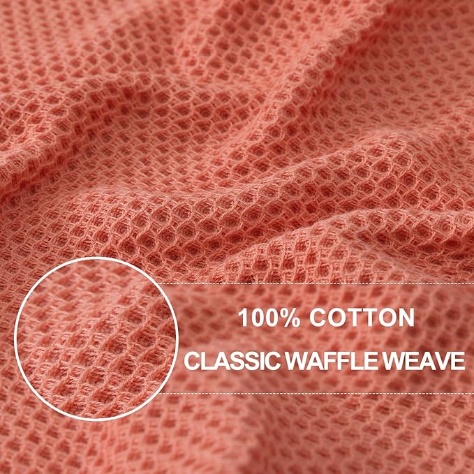 Homaxy 100% Cotton Waffle Weave Kitchen Dish Cloths, Ultra Soft Absorbent Quick Drying Dish Towels, 12 x 12 Inches, 8-Pack, Coral