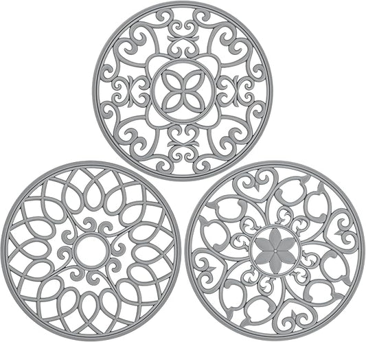 SMARTAKE 3 Set Silicone Trivet Mats, Multi-Use Carved Trivet Mat, Insulated Non-Slip Durable Kitchen Mats, Flexible Modern Kitchen Table Mat, for Hot Dishes, Pots, Dining Countertop, Grey, STM413H