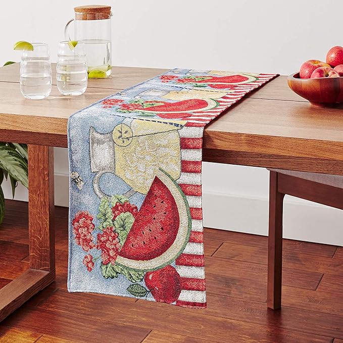 Table Runner 13 x 54 Inch Woven Tapestry with Fruit and Floral Design
