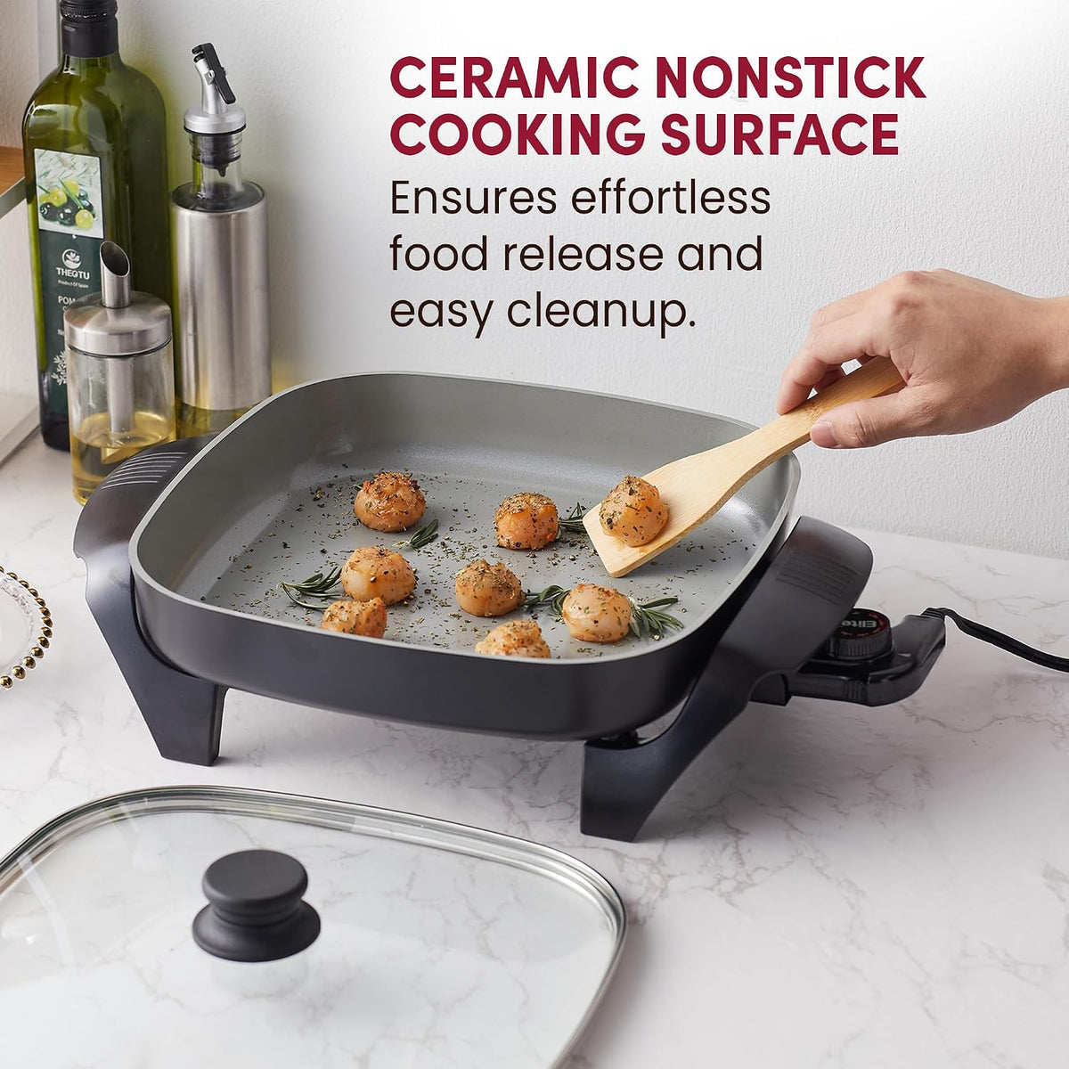 12" Ceralast™ PFAS-Free Ceramic Electric Skillet, 1200W – close-up