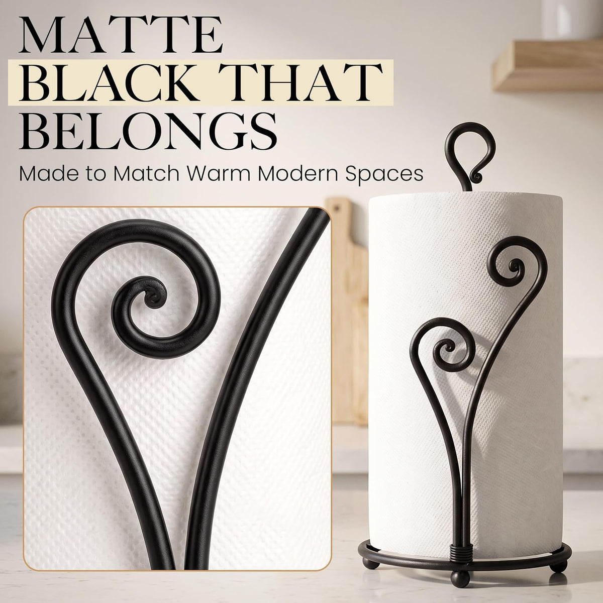 Matte Black Paper Towel Holder Non-Slip Base Countertop – size reference