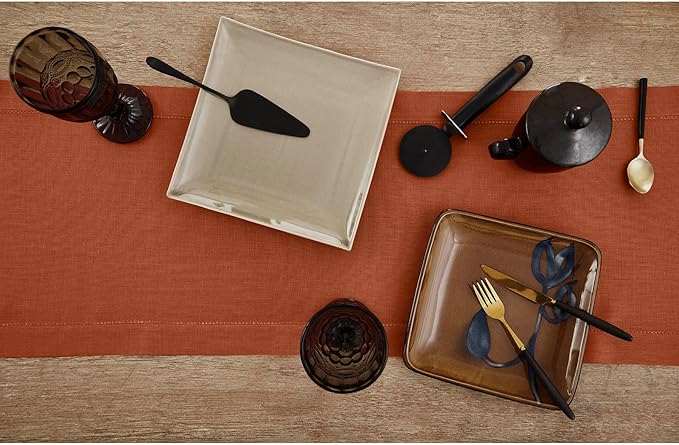 Table Runner, Cinnamon 100% Flax Linen with Hemstitch, 14 x 48 Inch