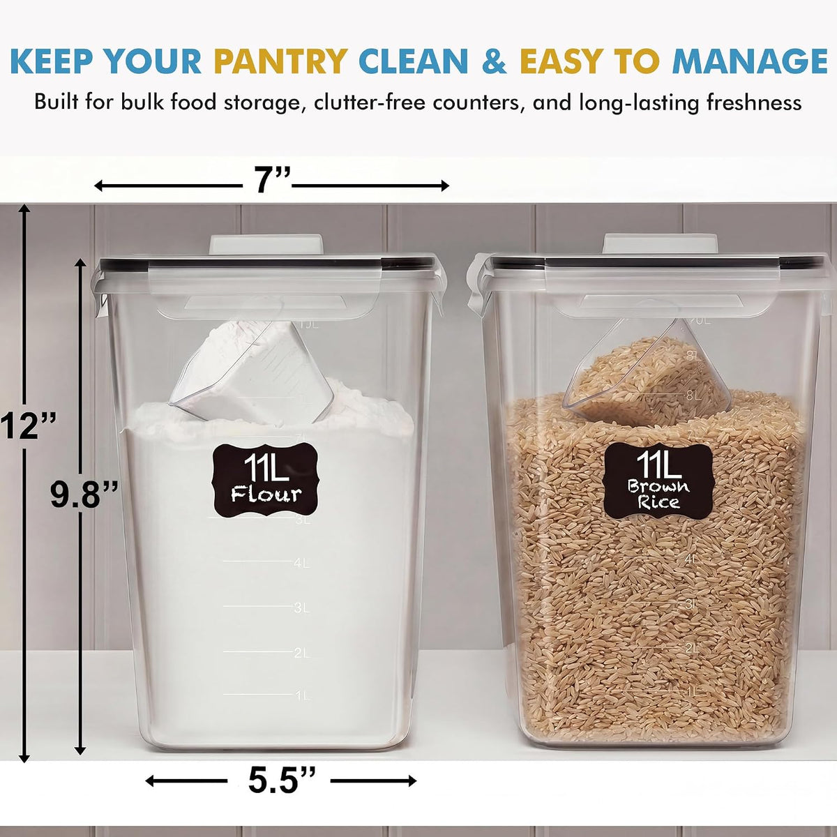 2 PC (11L | 372 oz) Flour Sugar Storage Containers with Spout Lid & Easy Carry – detail