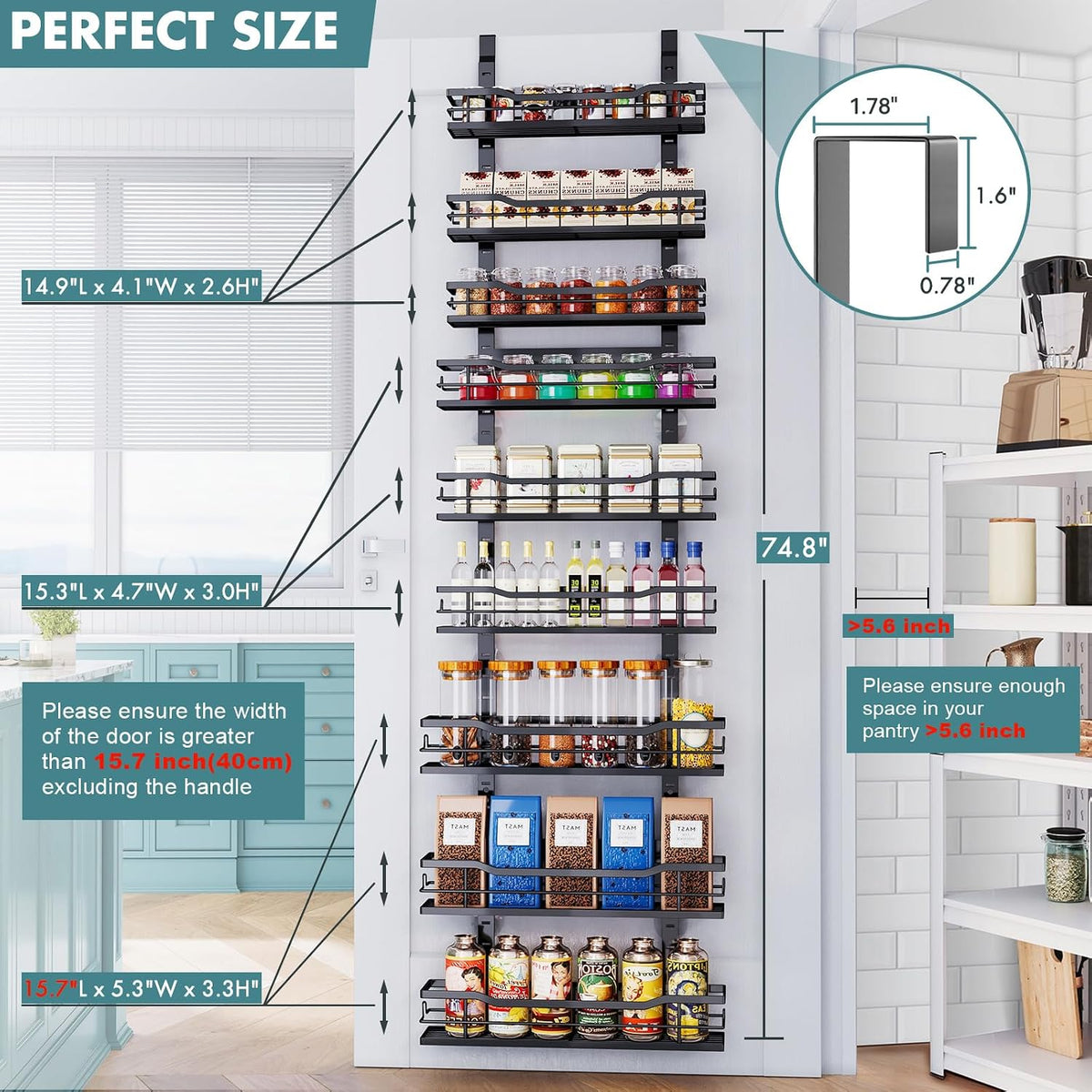 Over The Door Pantry Organizer，9-Tier Over The Door Organizer with Adjustable – detail