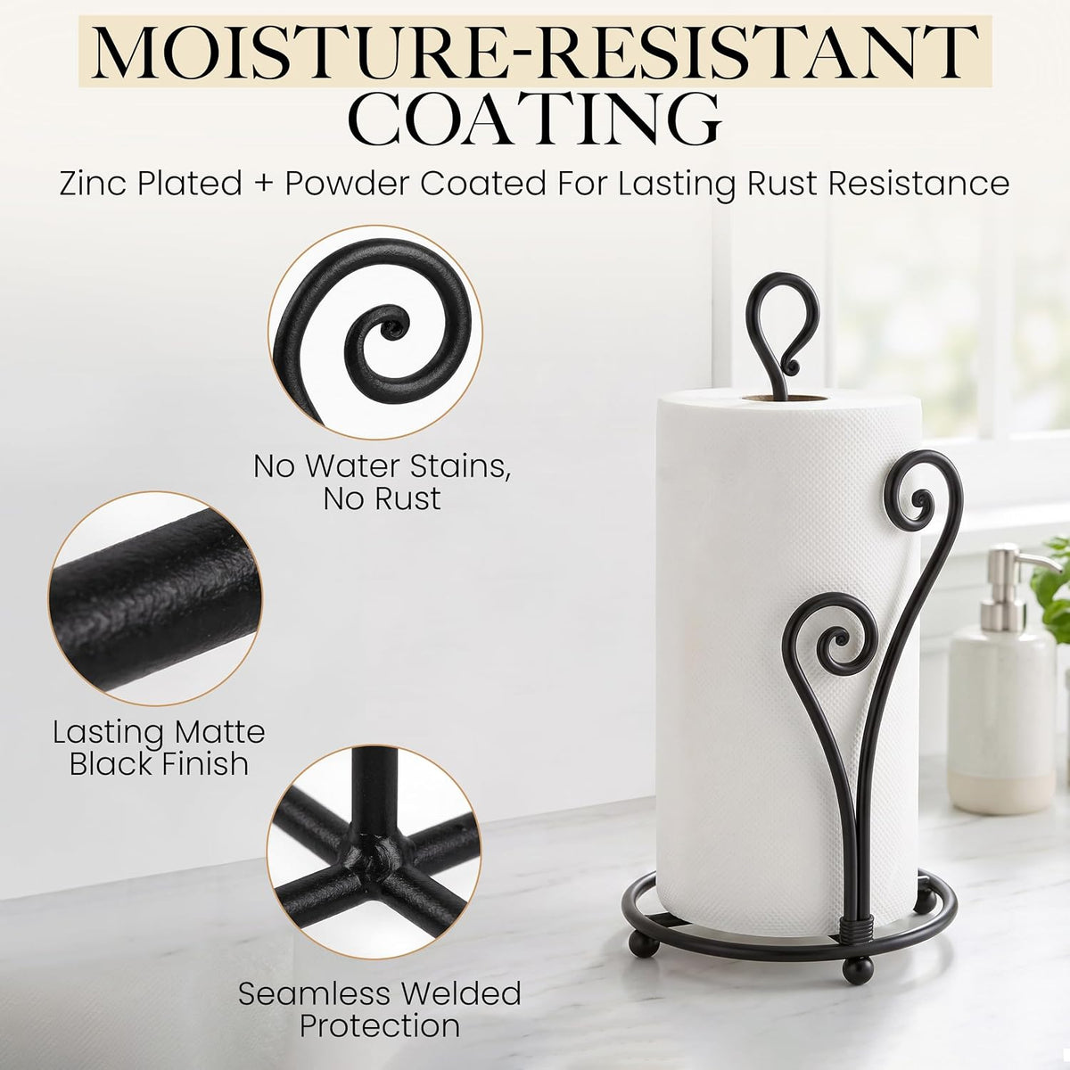 Matte Black Paper Towel Holder Non-Slip Base Countertop – another angle