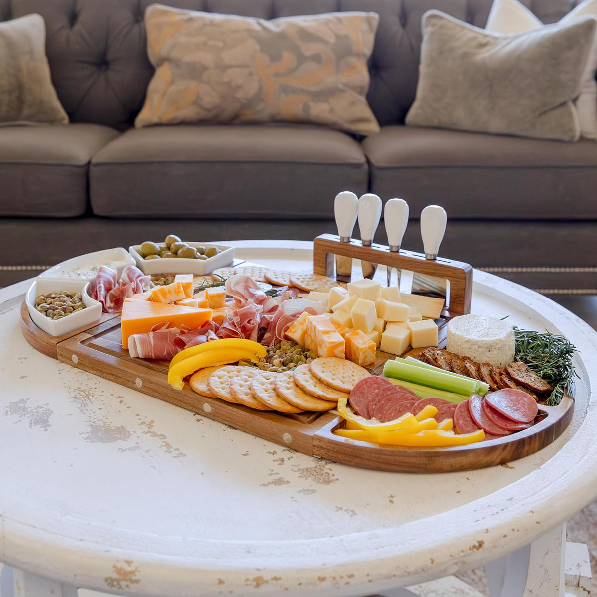 Elite Snacker Large Charcuterie Board Set, Acacia Wood, Premium Finish – another angle