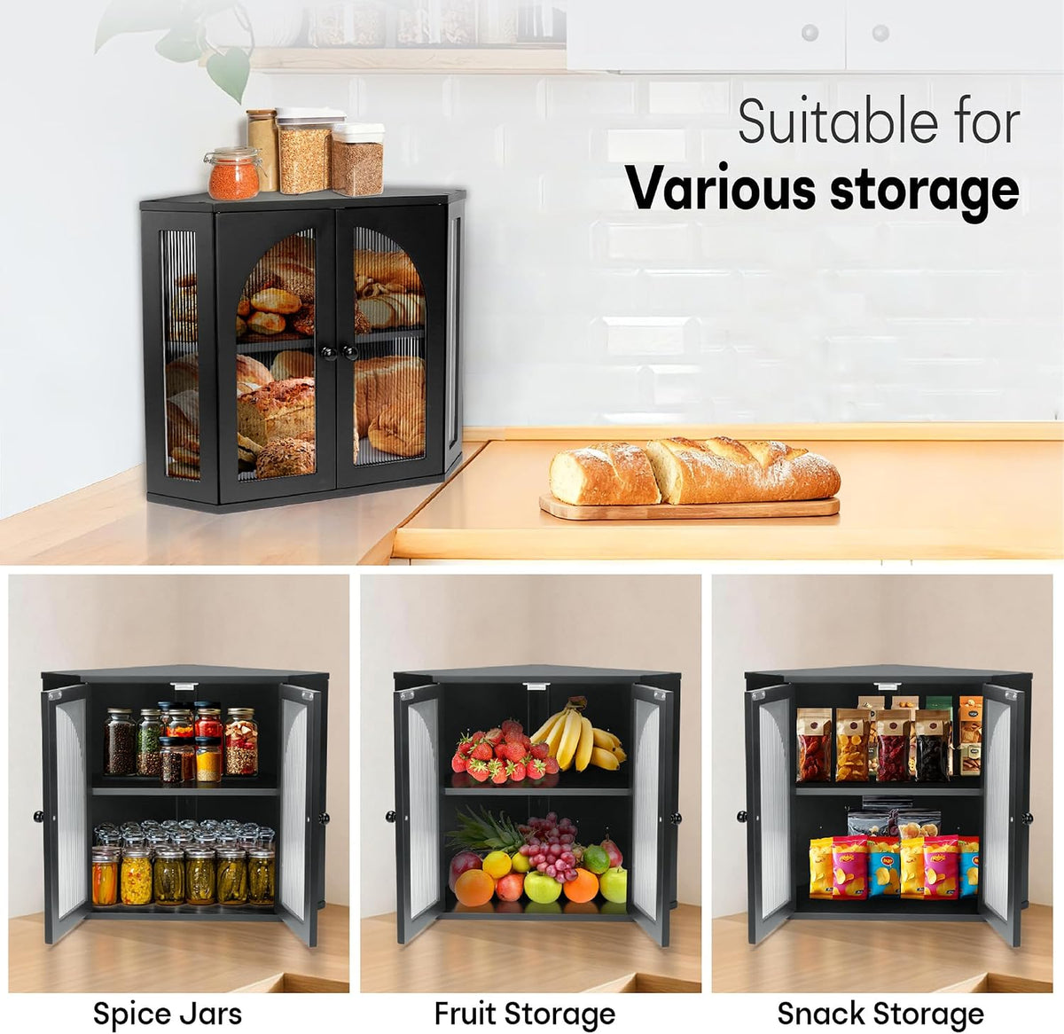 Corner Bread Box for Kitchen Countertop,Double Layer Bread Holder – set view