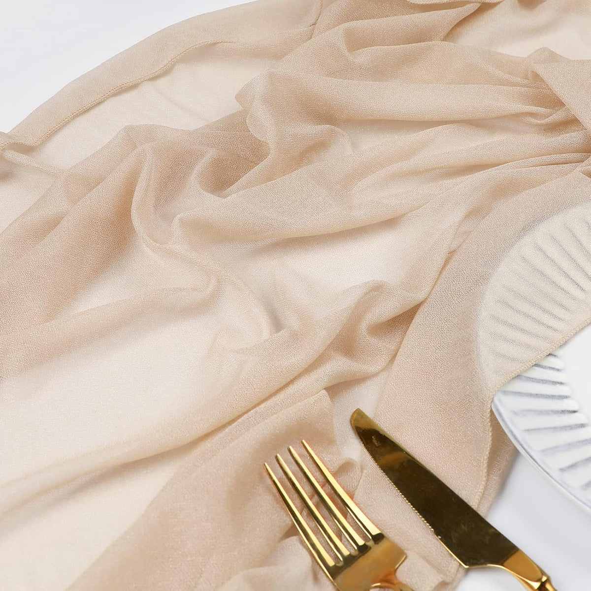 10 Pack Champagne Chiffon Table Runner 30x120 Inches Romantic Sheer Wedding – features