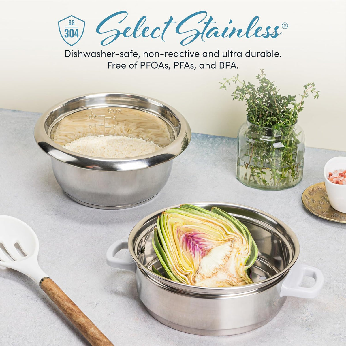 Housewares 6-Cup (Cooked yield ) / 1.2Qt. Select Stainless Pot-Style Rice – close-up