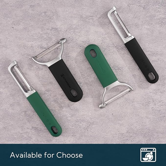 KITCHENDAO Swivel Vegetable Potato Peeler for Kitchen, Japanese Stainless Steel Sharp Blade, Heavy Duty Die-cast Construction, Built-in Eye Remover, Soft-touch Handle, Dishwasher Safe, Green