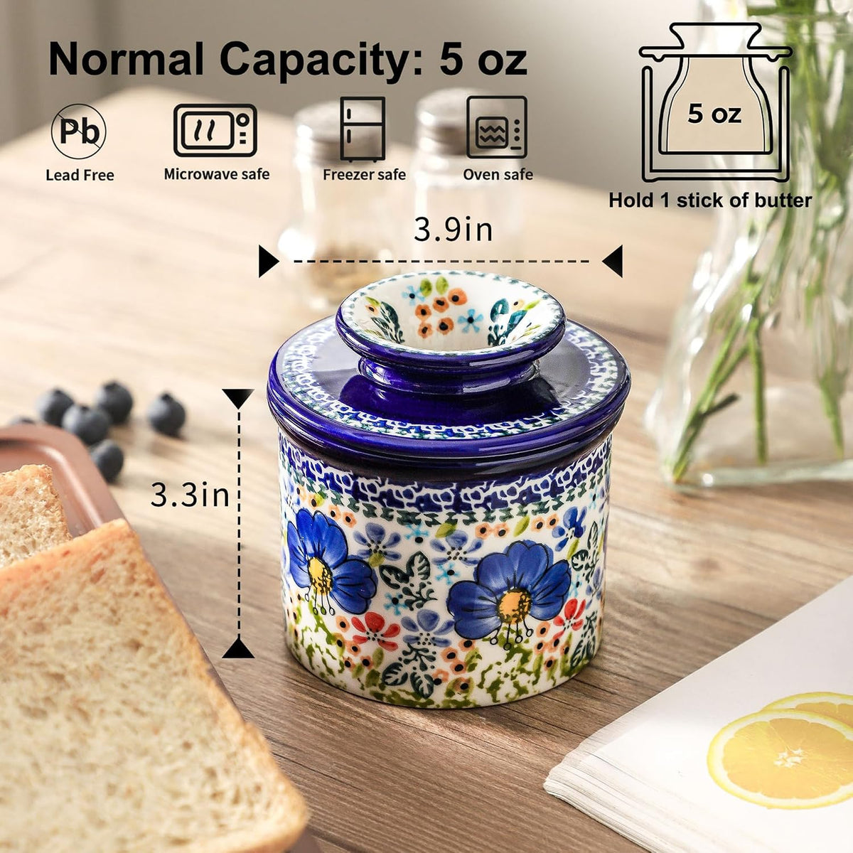 Butter Crock with Lid for Countertop, Ceramic French Butter Keeper – detail