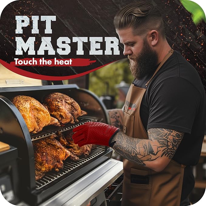 Protective Mitts Potholders: Royal Red Silicone Grill Gloves, Set of 2
