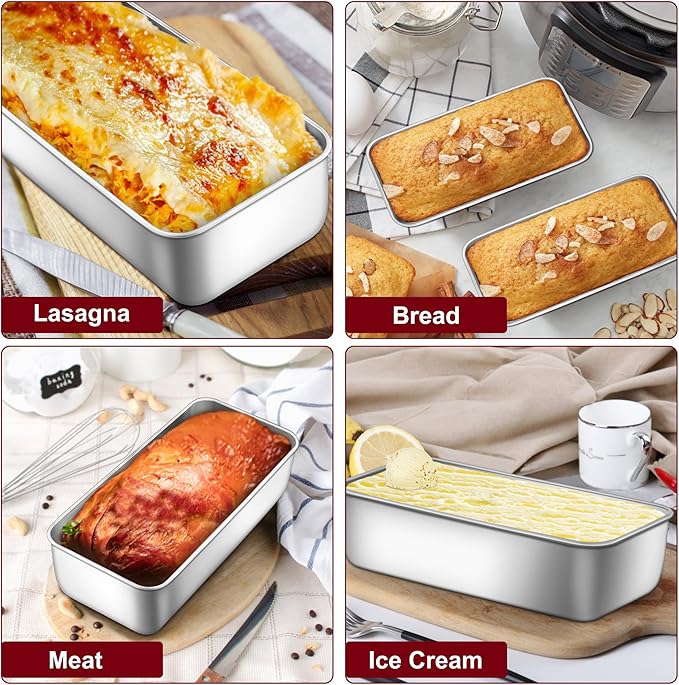 LIANYU Stainless Steel Loaf Pans Set of 3, Includes 1 Large (12x5 Inch) & 2 Medium (9x5 Inch) Bread Baking Pan, Solid Metal Bakeware Set for Meatloaf, Sourdough Bread, Brownies, Dishwasher & Oven Safe