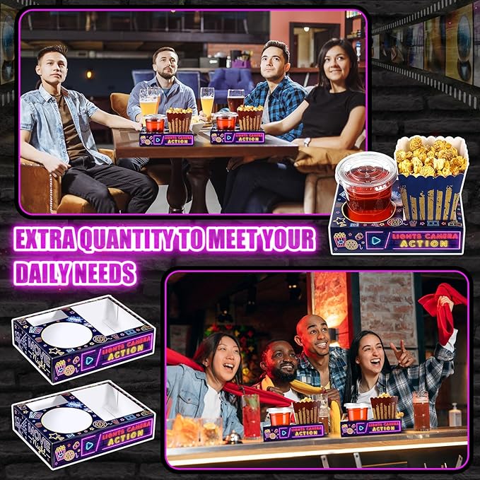 Snack Bowls, 36 Count Round Paper Movie Night Set in Black and Purple