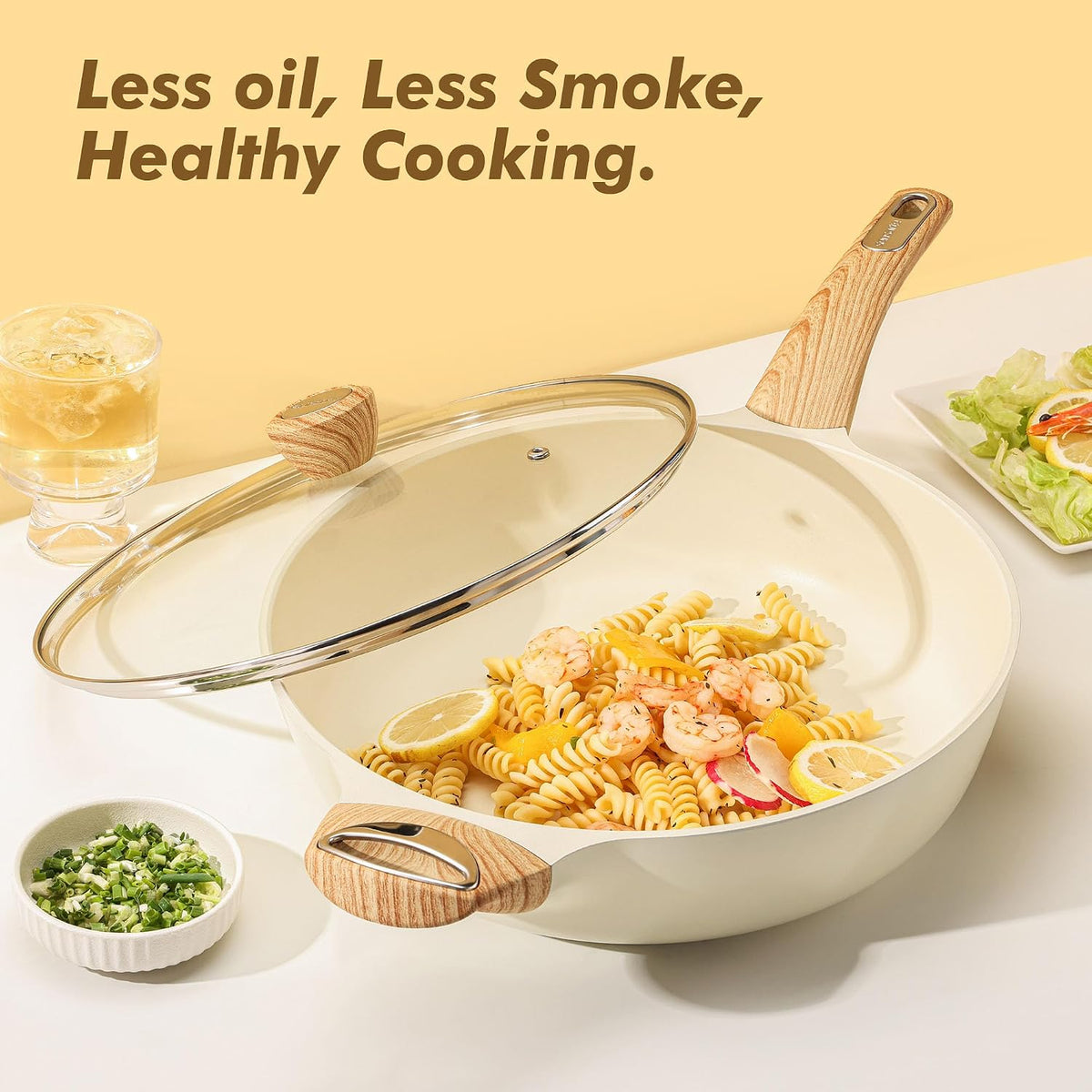 Ceramic Nonstick Frying Pan Skillet with Lid, 12 Inch Large Deep Frying Pan, 5 – set view