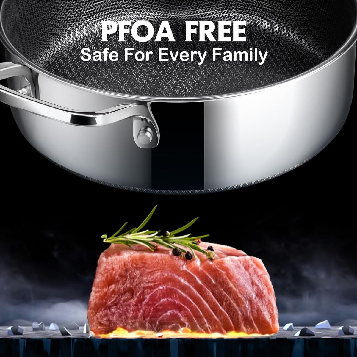 Frying Pans Nonstick with Lid,Hybrid Non Stick 5 Quart Saute pan,PFOA Free – close-up