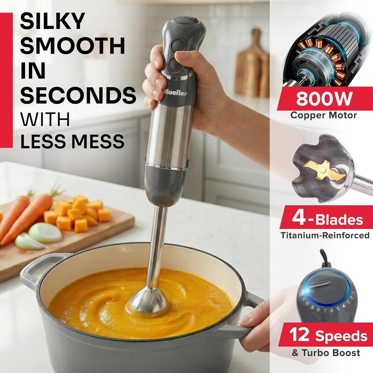 Mueller Multistick 5-in-1 Immersion Blender Handheld, 12-Speed Hand Mixer – detail