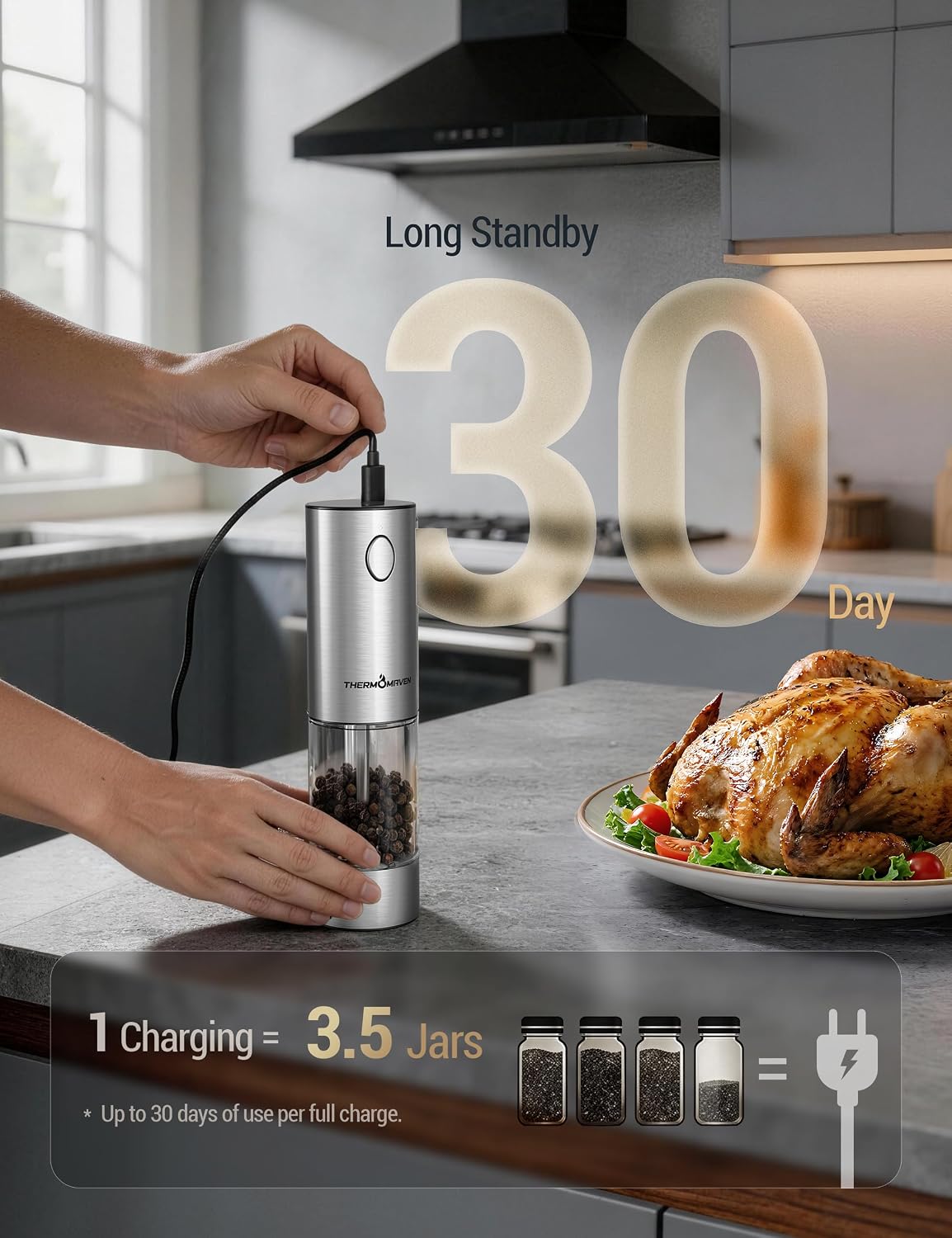 Upgraded Larger Capacity Electric Salt and Pepper Grinder Set, 110ml – alternate view