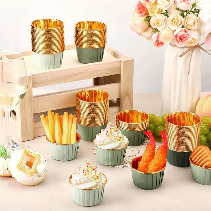 Baking Cups, 100 Count Sage Green Gradient Foil, Nonstick