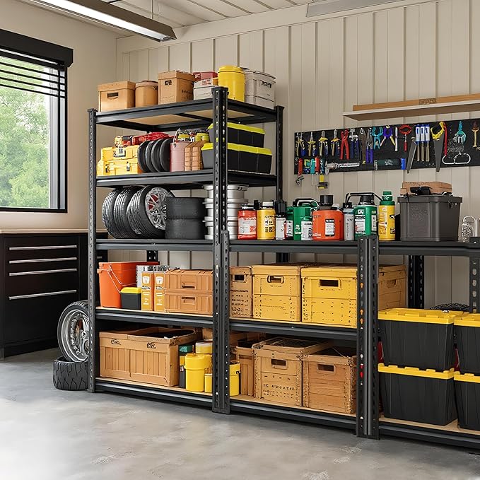 Standing Shelf Units, 2-Piece Metal Garage Rack, 12 x 28 x 60 in