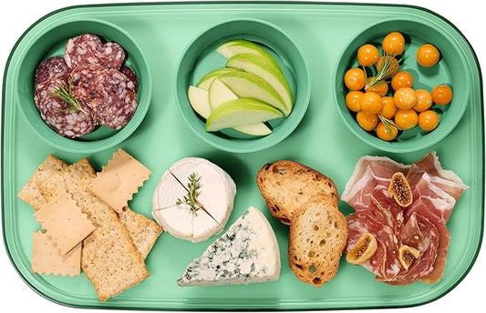 madesmart dipware 3 Bowl Serving Tray, Collapsible & Removable Dip Bowls for Charcuterie, Guacomole, Snacks, Veggies, Premium Dishwasher & Microwave Safe, Multipurpose Plate & Bowl, Sage