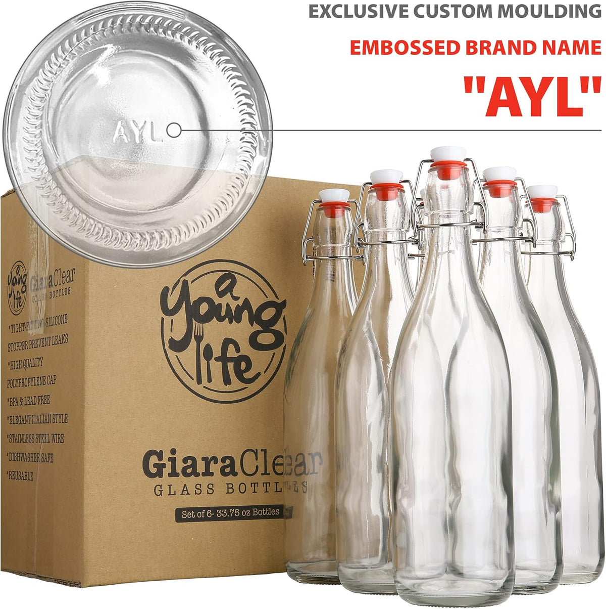 Flip Top Glass Bottle [1 Liter / 33 fl. oz.] [Pack of 6] – Swing Brewing – features