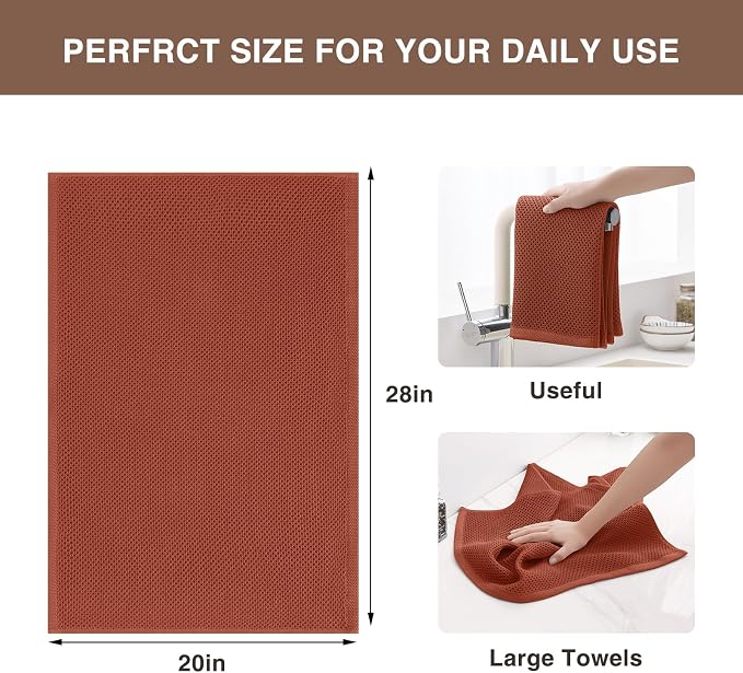 Dish Towels, 100% Cotton Waffle Weave, 20x28 Inches, 4-Pack, Rust