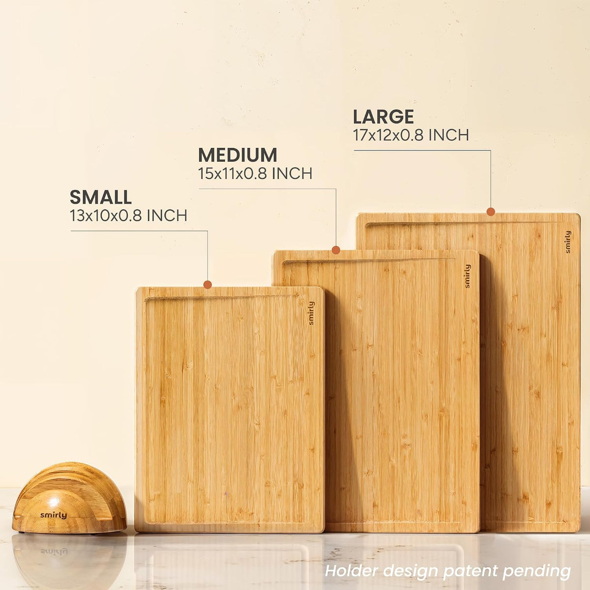 Cutting Boards for Kitchen, 3 Piece Bamboo Cutting Board with Stand – close-up