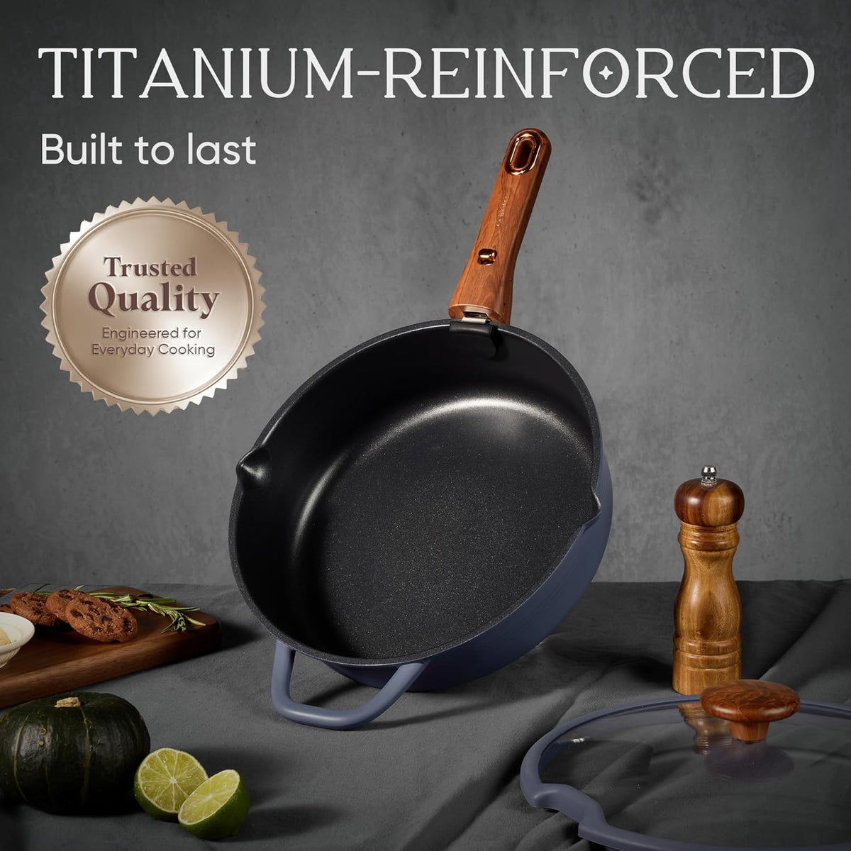 30pcs Titanium Cookware Set, Pots and Pans Set Detachable Handle – close-up