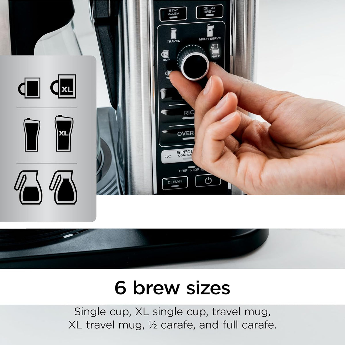 Coffee Maker, 10-Cup Carafe, Fold-Away Frother, Black, CM401 – size reference