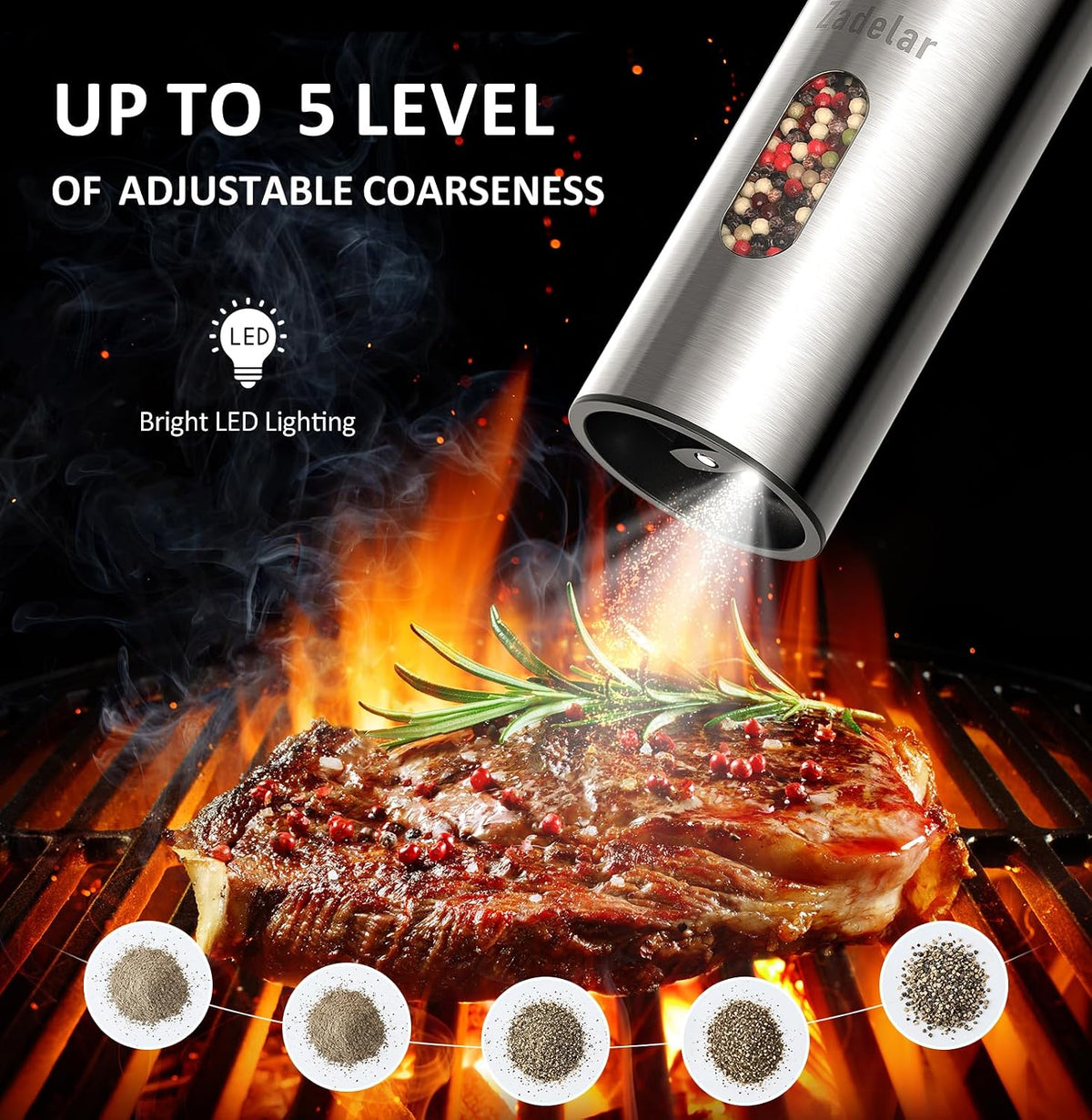 Rechargeable Electric Salt and Pepper Grinder Set with USB-C Charging Base – size reference