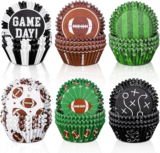 Baking Cups, 600 Pcs Football Themed Paper Cupcake Liners in 6 Designs