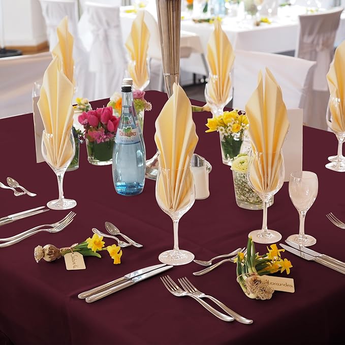 Tablecloths 6 Pack, Burgundy Square Polyester, 70 x 70 Inch