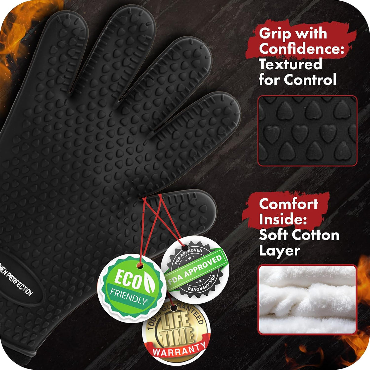 Silicone Smoker BBQ Gloves - Heat Resistant Oven Mitts – alternate view