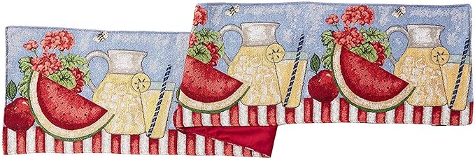 Table Runner 13 x 54 Inch Woven Tapestry with Fruit and Floral Design