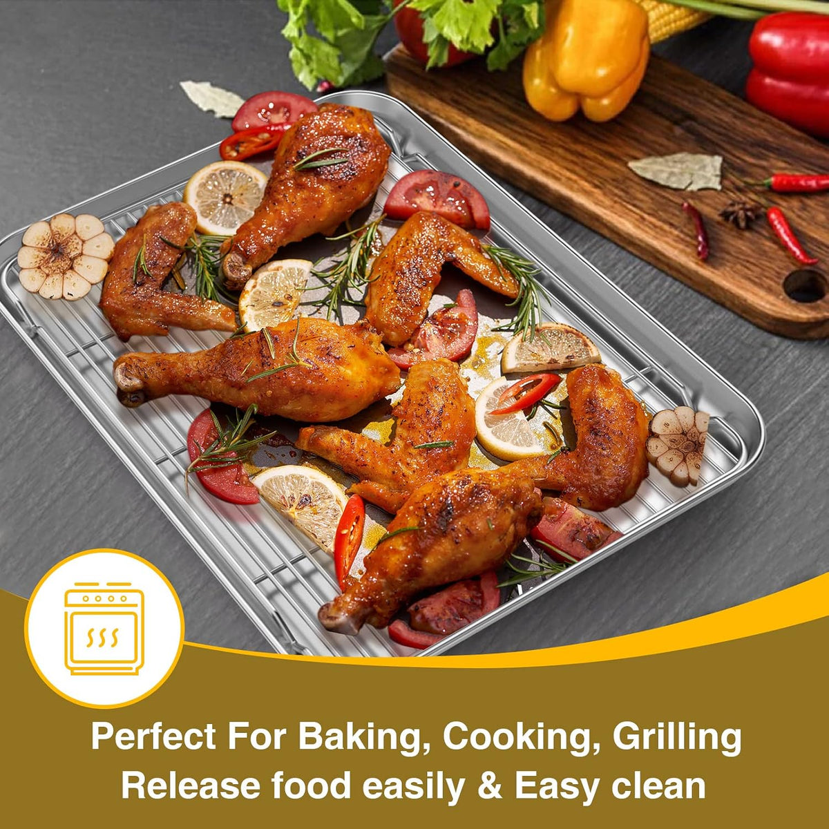 Baking Sheet with Rack Set (3 Pans + 3 Racks), Stainless Steel Baking Pan – size reference