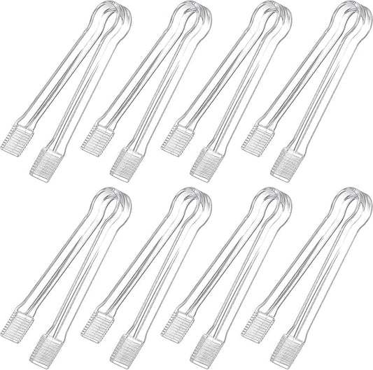 8-Piece Plastic Tongs - Clear Mini Serving Utensils, 6.3 Inch Small Tongs for Food, Ice, Salad, Buffet, Weddings, Barbecue Party