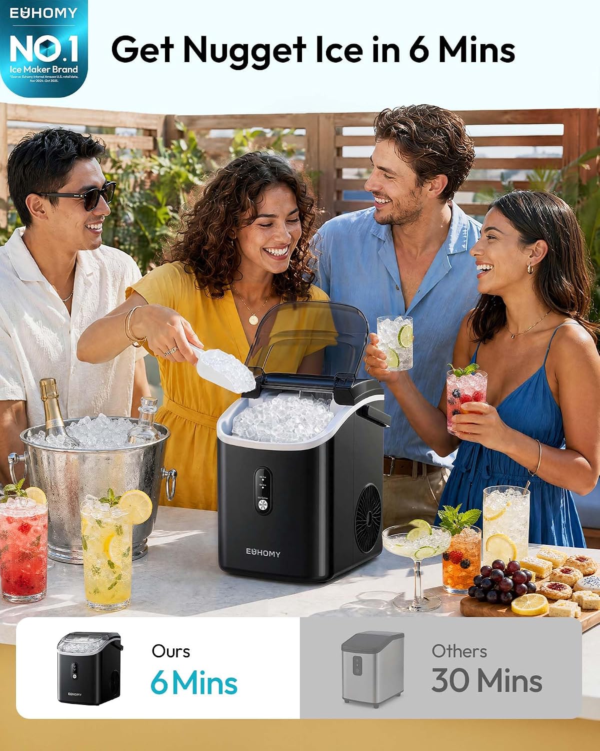Nugget Ice Maker Countertop with Handle, Ready in 6 Mins, 34lbs Per Day – detail
