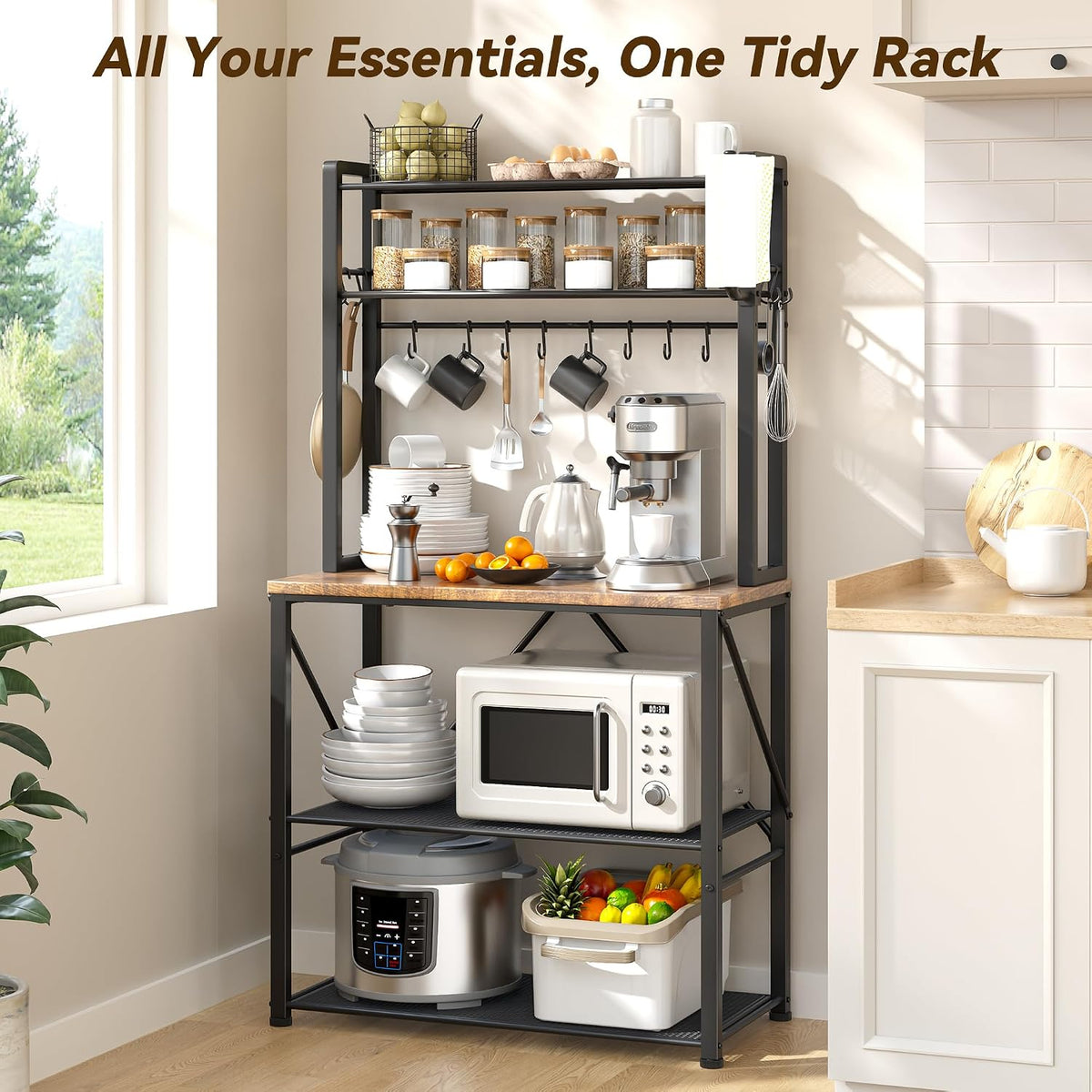 Coffee Bar, Bakers Rack with Storage, 25.6 Inches Microwave Stand, 5 Tier – detail
