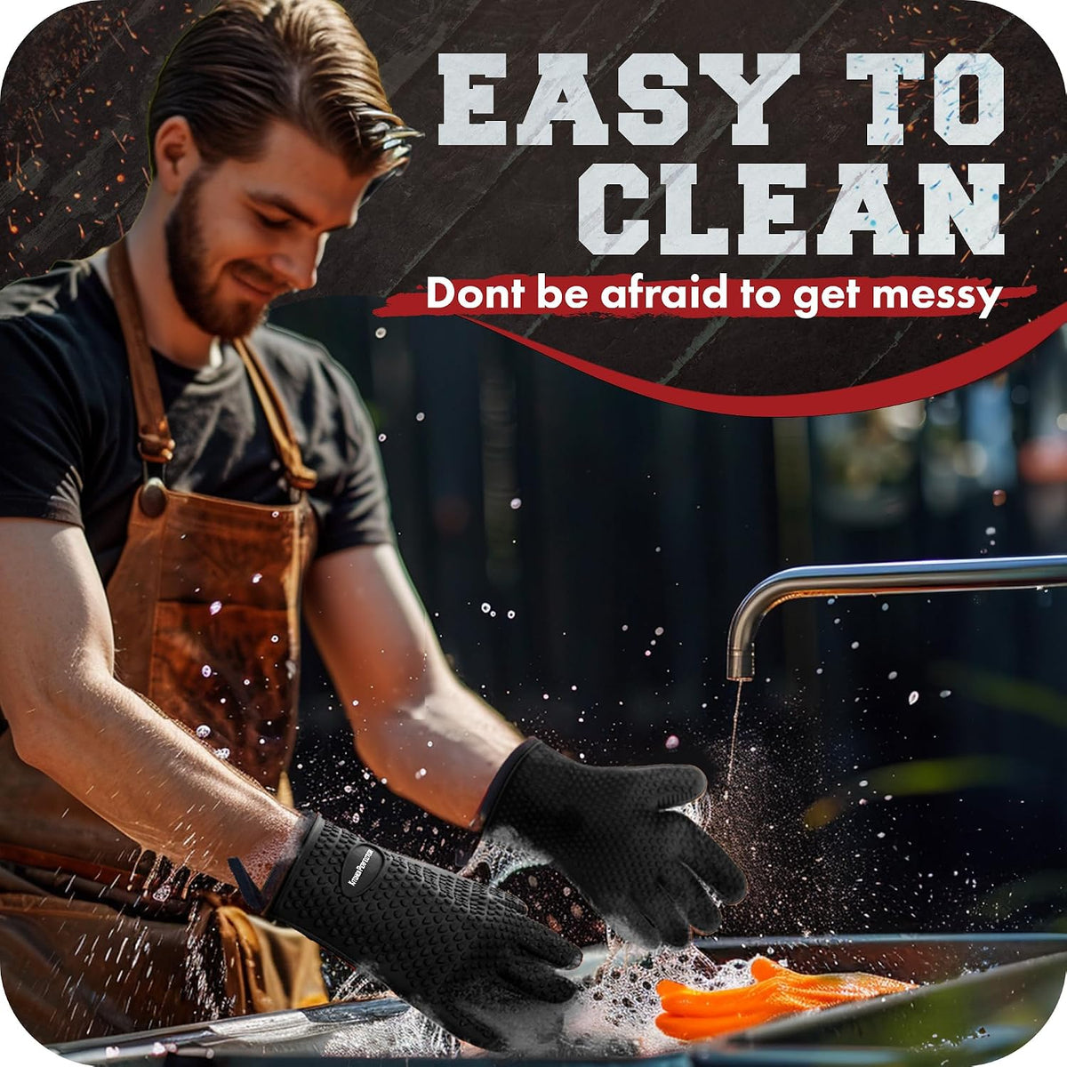 Silicone Smoker BBQ Gloves - Heat Resistant Oven Mitts – set view