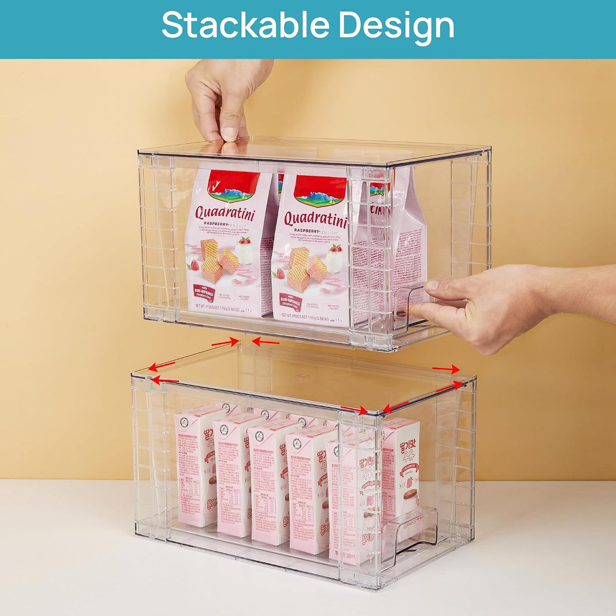 4 Pack Stackable Clear Pantry Storage Drawers, Large – close-up