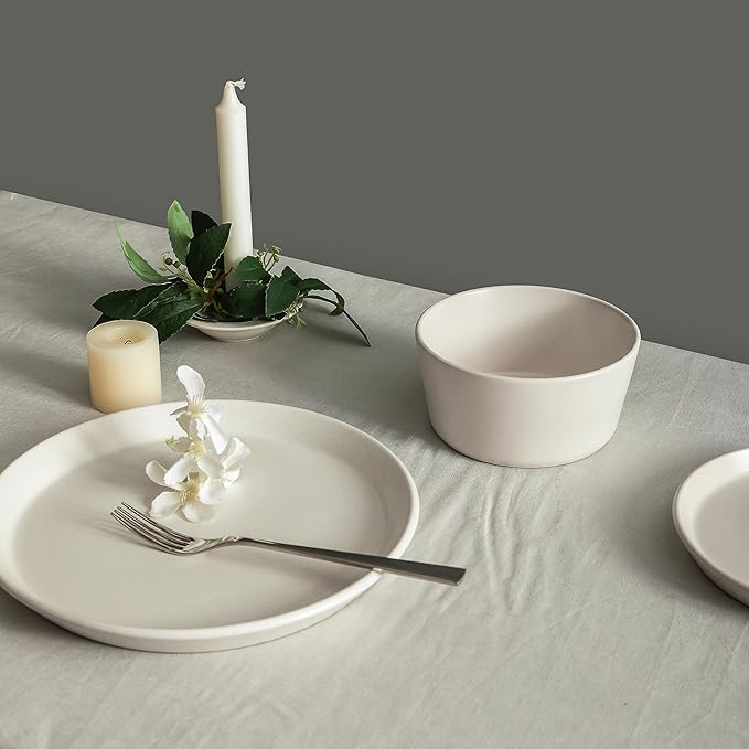 Stone Lain Albie Stoneware 16 Piece Dinnerware Set, Plates and Bowls Sets, Dish Set for 4, White Speckled, Microwave & Dishwasher Safe