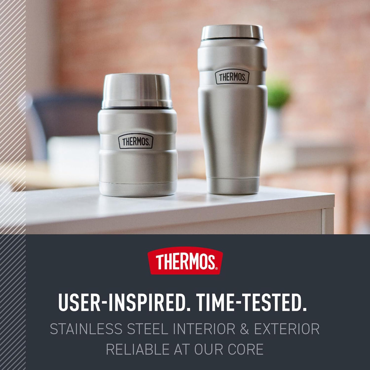Stainless King Food Jar with Spoon, 16oz, Matte Steel – set view