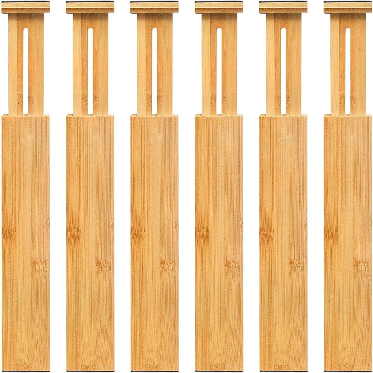 6-Pack Adjustable Bamboo Drawer Dividers, Expandable Drawer Organizer