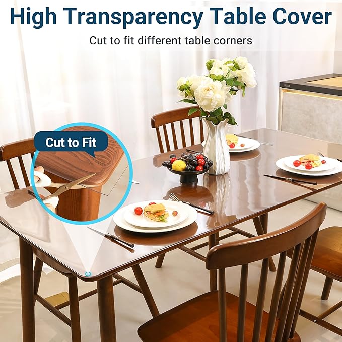Clear Table Cover Protector Rectangle 42 x 90 Inch, 1.5mm Transparent Plastic Table Protector Waterproof, Anti-Scratch Clear Desk Mat for Office Desktop Dresser Dining Table, FDA Compliant