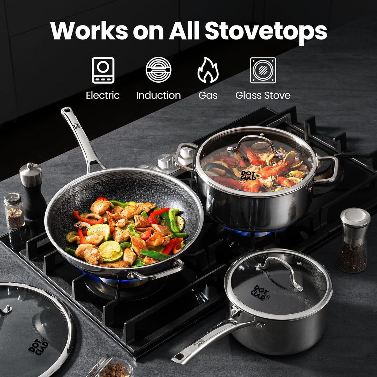 Wok Pan with Lid, 12 Inch Stainless Steel Nonstick Wok, Stir-Fry Pan – detail