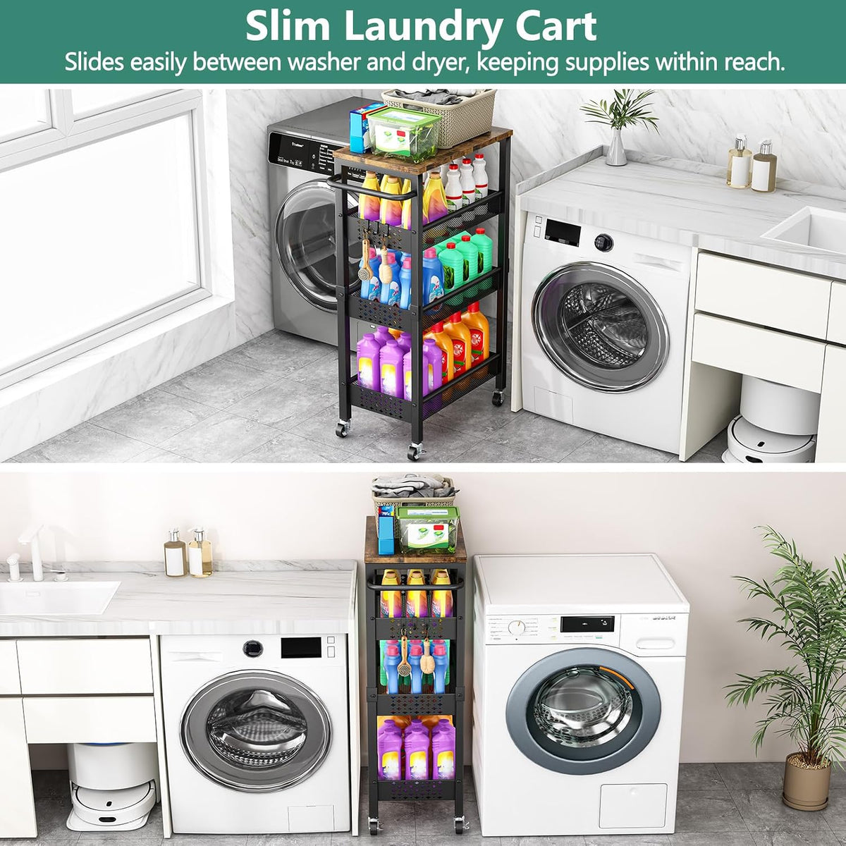 4-Tier Laundry Utility Rolling Cart with Wheels, Metal – alternate view
