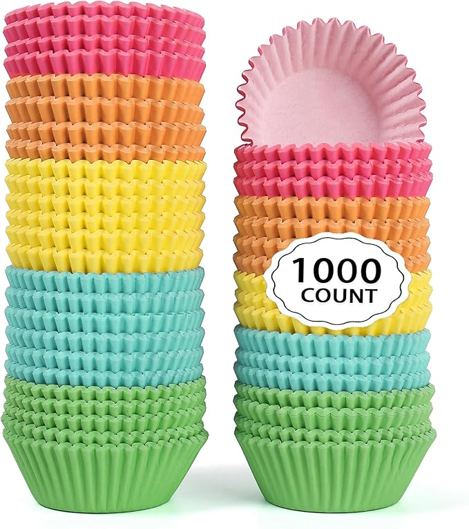 Baking Cups, 1000 Pieces, 1.4-Inch Mini Cupcake Liners, Rainbow Paper
