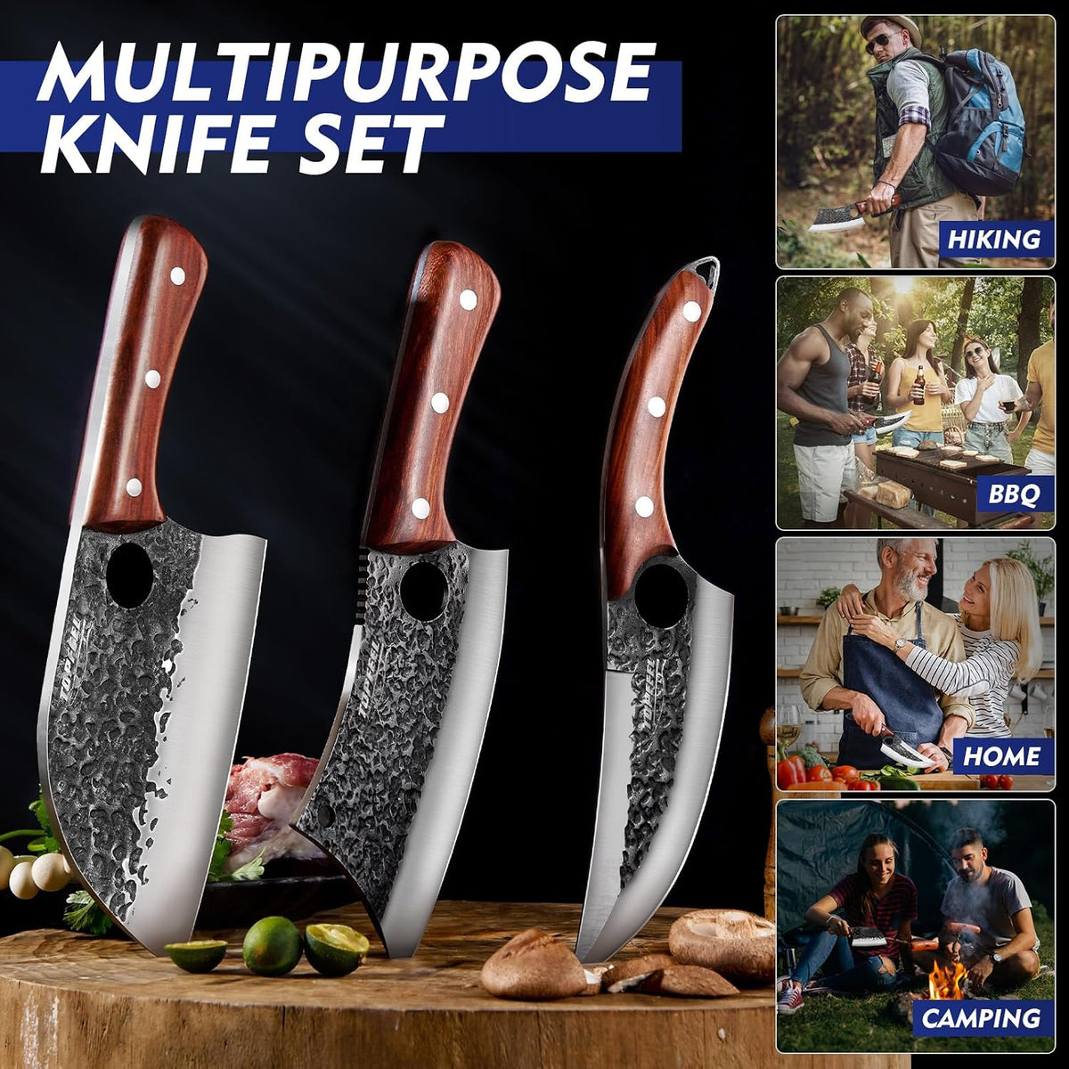 3PCS Hand Forged Kitchen Knife Set - Viking Chef Knives Men Gifts – close-up