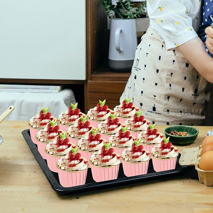 Baking Cups, 100 Pink Mini Foil Liners with Dome Lids